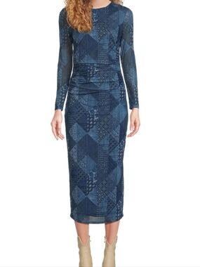 Reba Mesh Patchwork Graphic Print Crew Neck